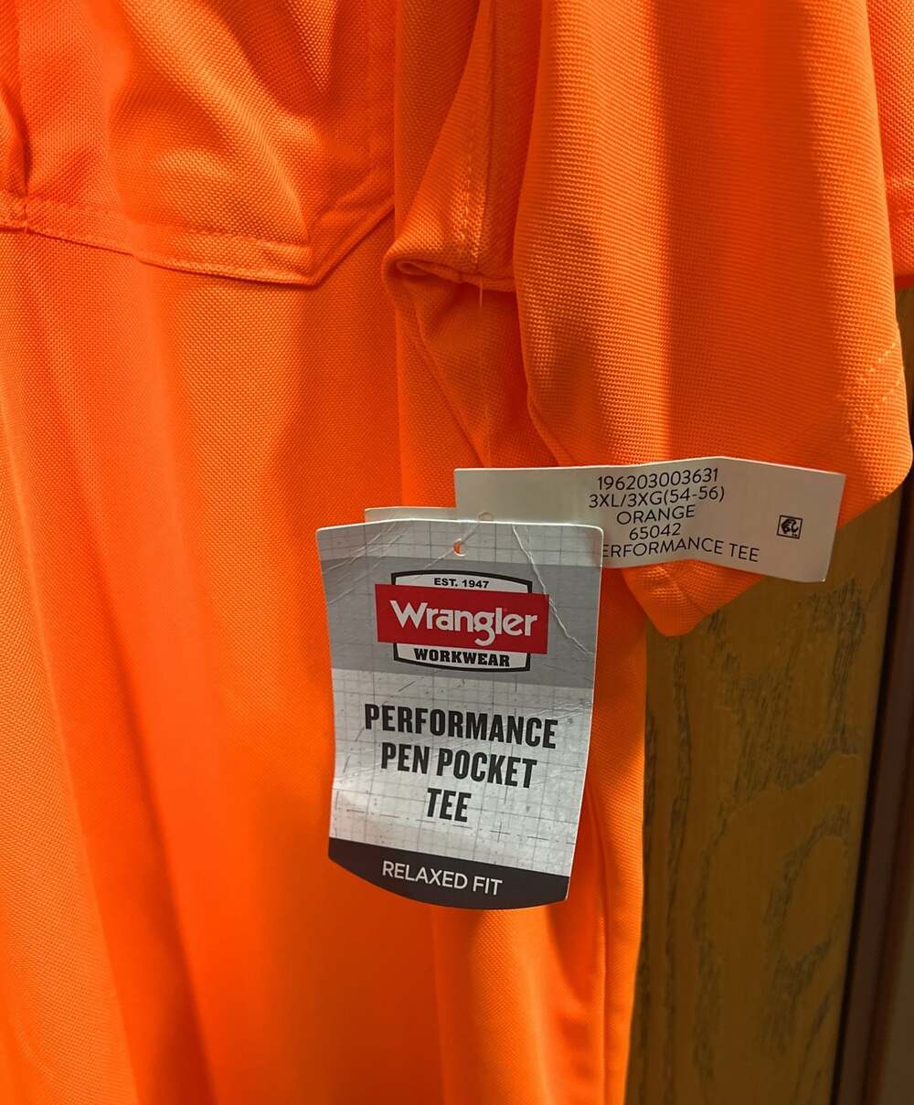 Wrangler Workwear Men's Performance Pen Pocket Tee Relaxed Fit Bright Orange 3XL - Picture 5 of 8